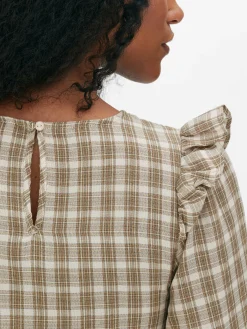 Blusa Manga Comprida Xadrez Franzida