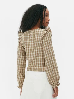 Blusa Manga Comprida Xadrez Franzida