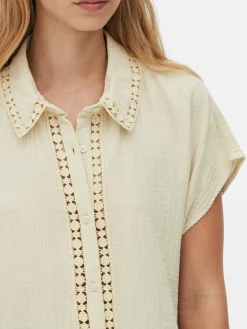 Blusa Manga Curta Rebordo Croché