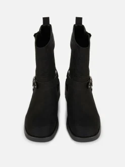 Botas Estilo Motard Imitação Camurça