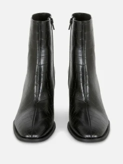 Botas Salto Imitação Pele Efeito Crocodilo