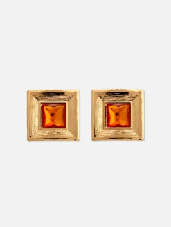 Brincos Quadrados Imitação Pedras Preciosas Rita Ora