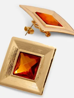 Brincos Quadrados Imitação Pedras Preciosas Rita Ora