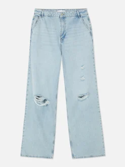 Calças Ganga Corte Perna Larga Desgastadas