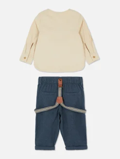 Camisa Botões/calças C/suspensórios