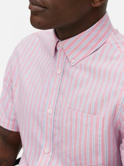 Camisa Oxford Manga Curta Riscas