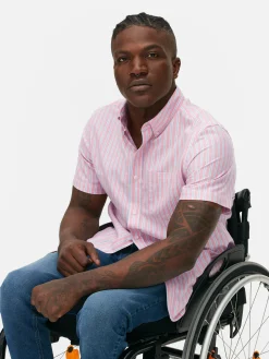 Camisa Oxford Manga Curta Riscas