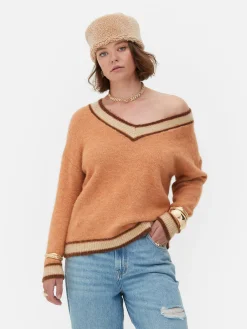 Camisola Malha Decote V Estilo Vintage Rita Ora