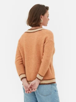 Camisola Malha Decote V Estilo Vintage Rita Ora