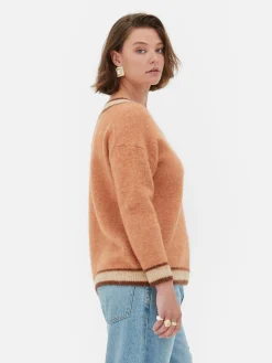 Camisola Malha Decote V Estilo Vintage Rita Ora