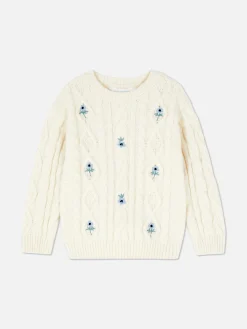 Camisola Malha Entrançada Bordada Padrão Floral