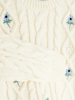 Camisola Malha Entrançada Bordada Padrão Floral