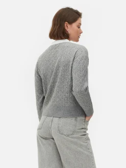 Camisola Malha Entrançada Colarinho