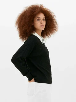 Camisola Malha Entrançada Colarinho