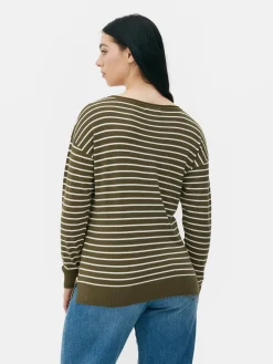 Camisola Malha Fina Decote Barco Riscas