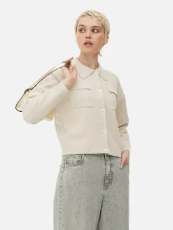 Casaco Malha Botões Colarinho