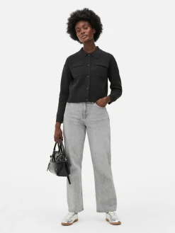 Casaco Malha Botões Colarinho