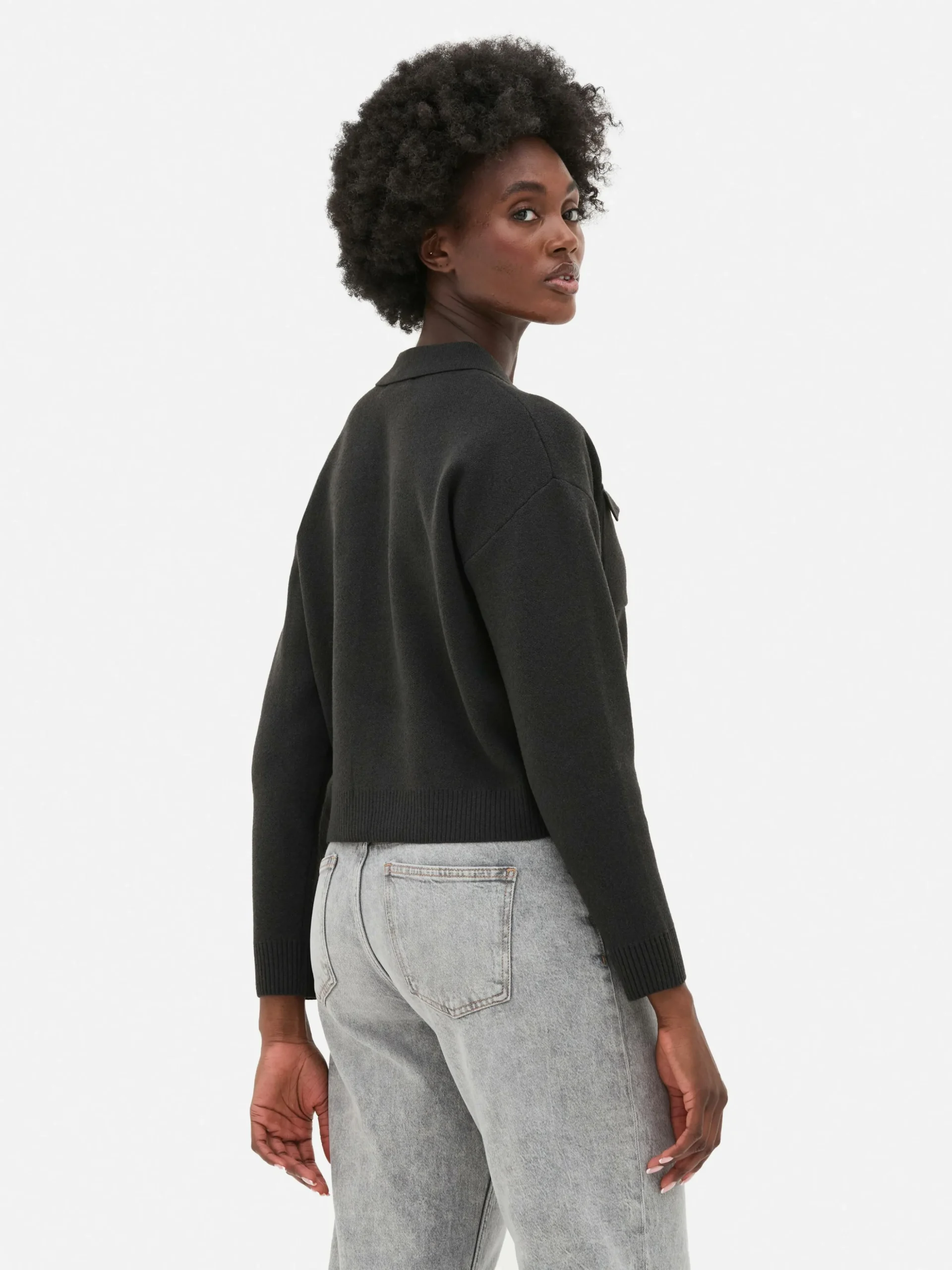 Casaco Malha Botões Colarinho