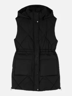 Colete Acolchoado Comprido C/ Capuz