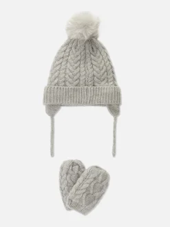 Conjunto Gorro/luvas S/dedos Malha Entrançada
