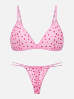 Conjunto Sutiã Triângulo/tanga Flocado