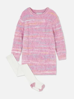 Conjunto Vestido Camisola Malha Entrançada/collants