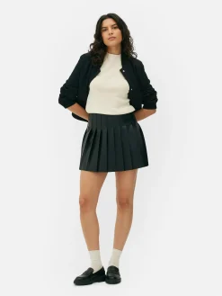 Minissaia Plissada Imitação Pele