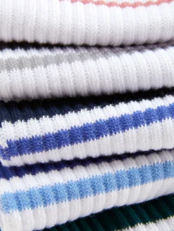 Pack 5 Pares Meias Caneladas Cano Médio Detalhe Riscas