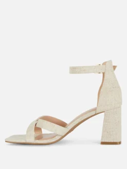 Sapatos Tacão Tiras Tecido Modelo Largo