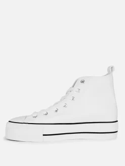 Ténis Cano Alto Plataforma Imitação Pele