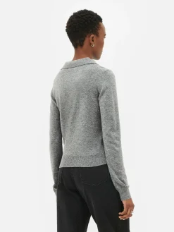 Top Malha Manga Comprida Colarinho