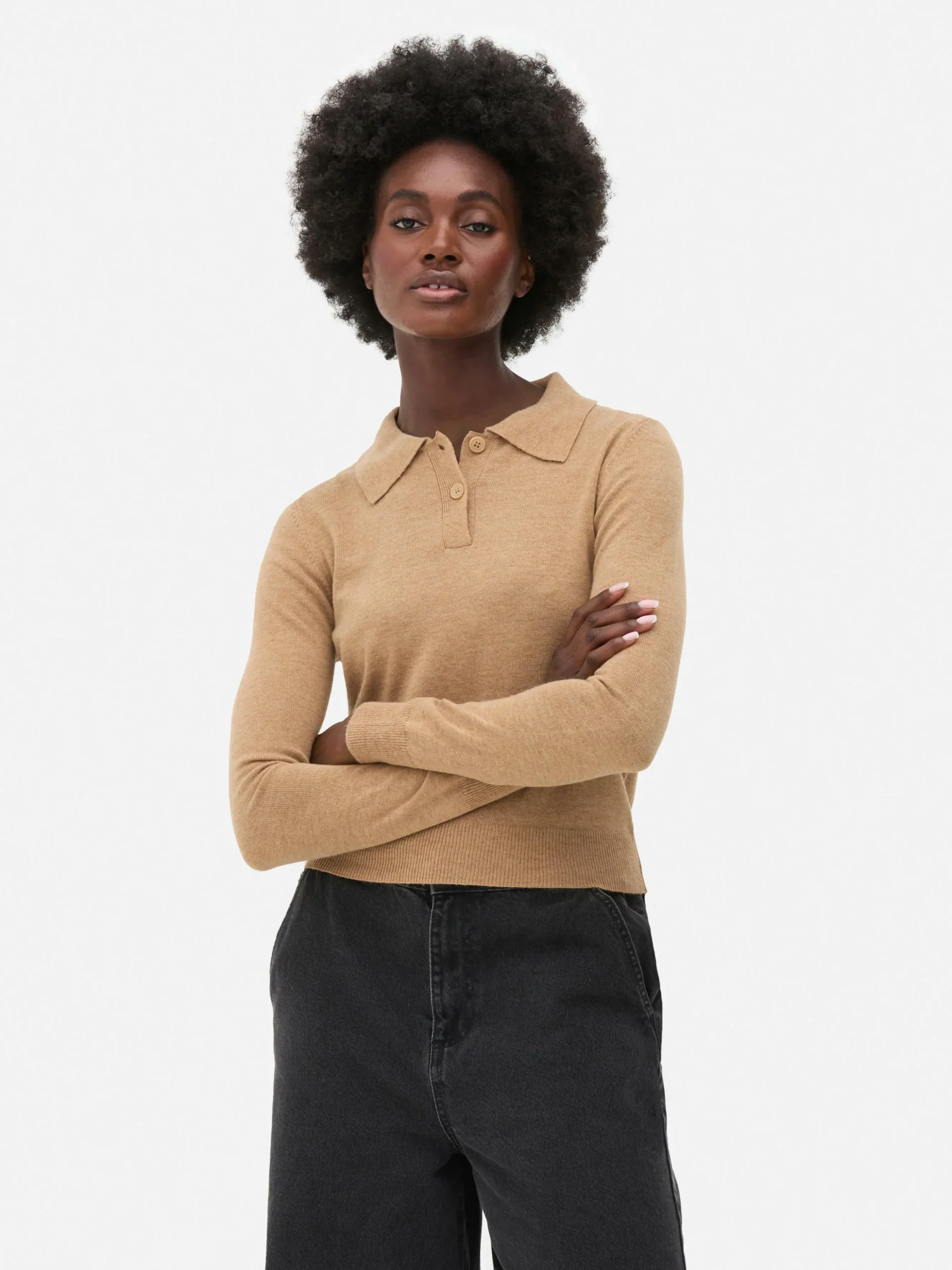 Top Malha Manga Comprida Colarinho