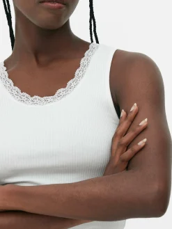 Top S/ Mangas Canelado Rebordo Renda