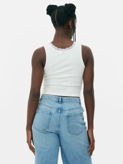 Top S/ Mangas Canelado Rebordo Renda