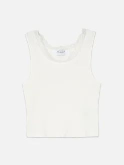 Top S/ Mangas Canelado Rebordo Renda