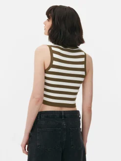 Top S/ Mangas Malha Canelada Decote Redondo