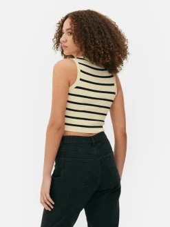 Top S/ Mangas Malha Canelada Decote Redondo