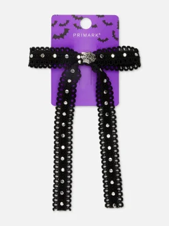 Travessão Cabelo Halloween Laço Renda