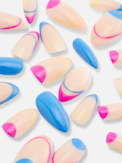 Unhas Postiças Pontiagudas Brilho Abstrato PS...