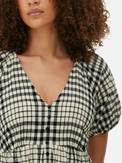 Vestido Franzido Manga Balão Decote V