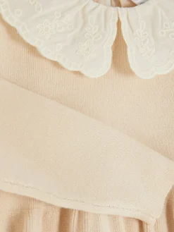 Vestido Malha Colarinho Bordado