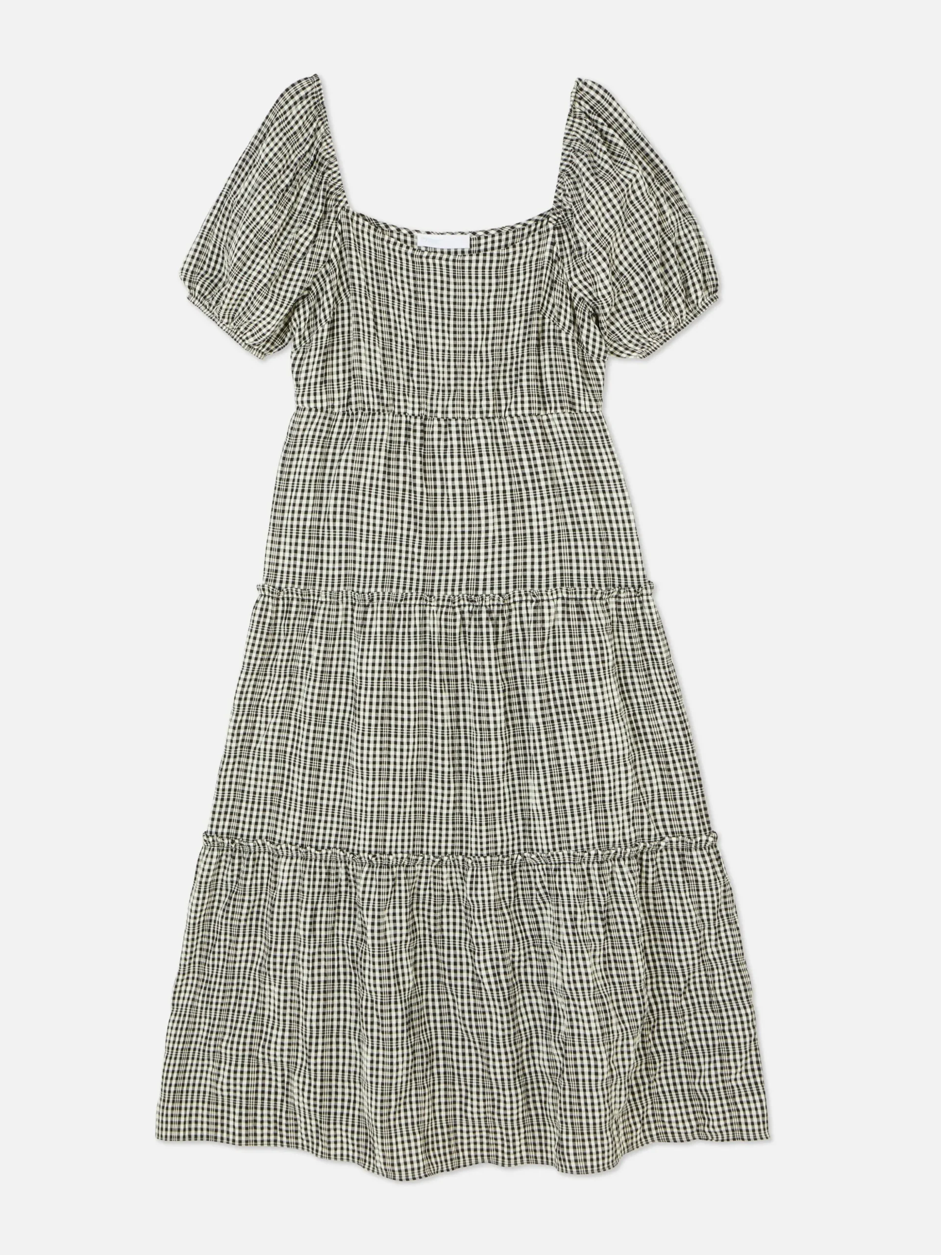 Vestido Midi Camadas Manga Balão Guingão