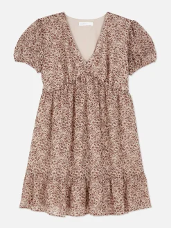 Vestido Mini Chiffon Manga Balão