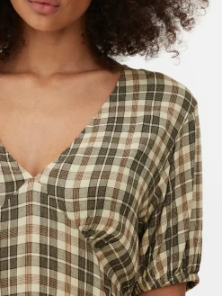 Vestido Mini Decote V Padrão Xadrez