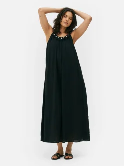 Vestido Praia Comprido Detalhes Imitação Conchas